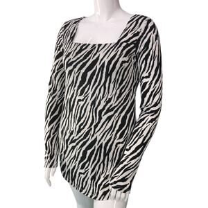 LEL Long Elegant Legs Womens Sz M Zebra Print Tunic Top Stretch Square Neck VTG